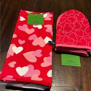Kate Spade New York Red and Pink Heart Kitchen Towels and Mini Mitts